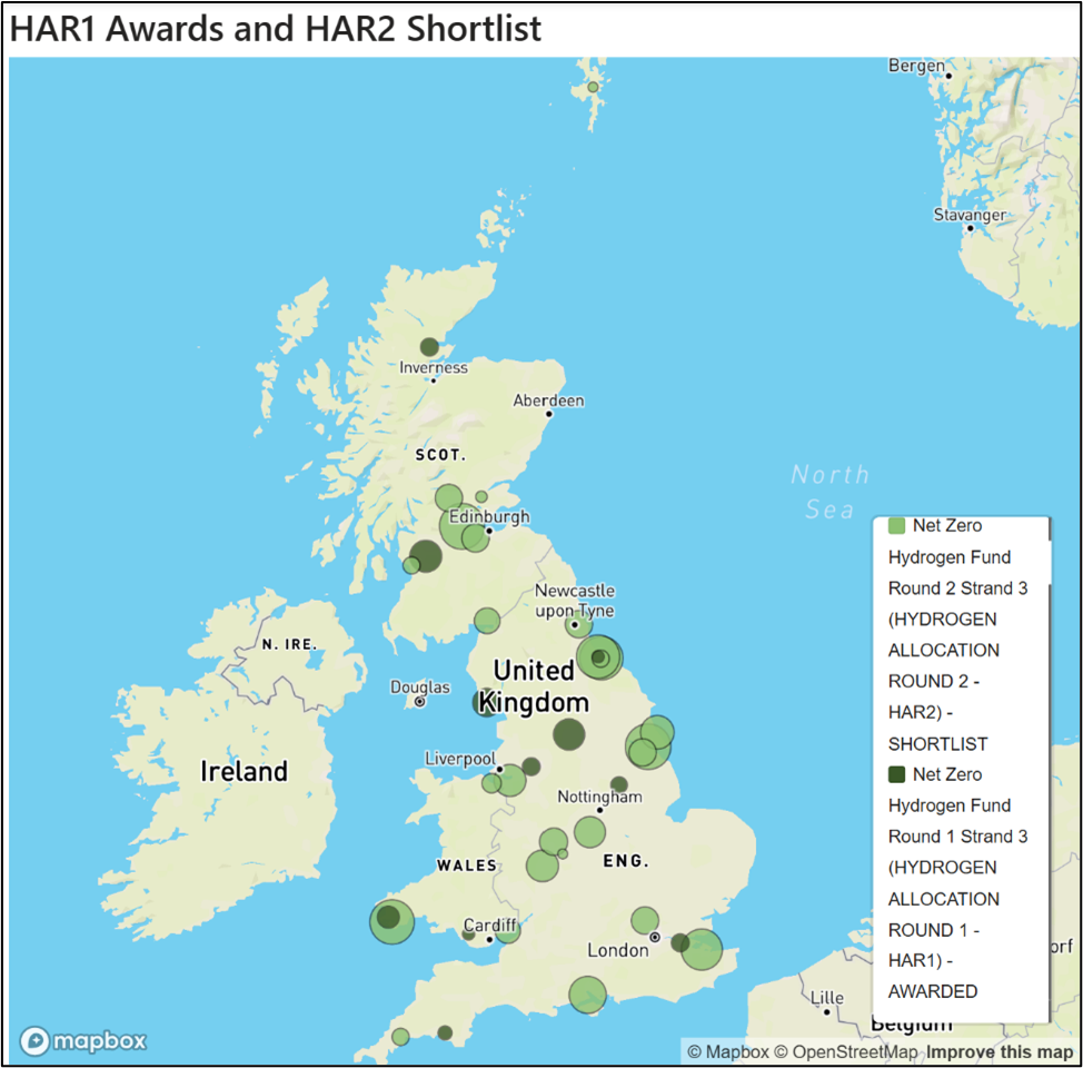UK map of HAR1 awards and HAR2 shortlists
